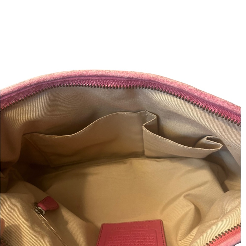 Coach Pink Signature Khaki Canvas Leather Shoulder Bag - Picture 11 of 13